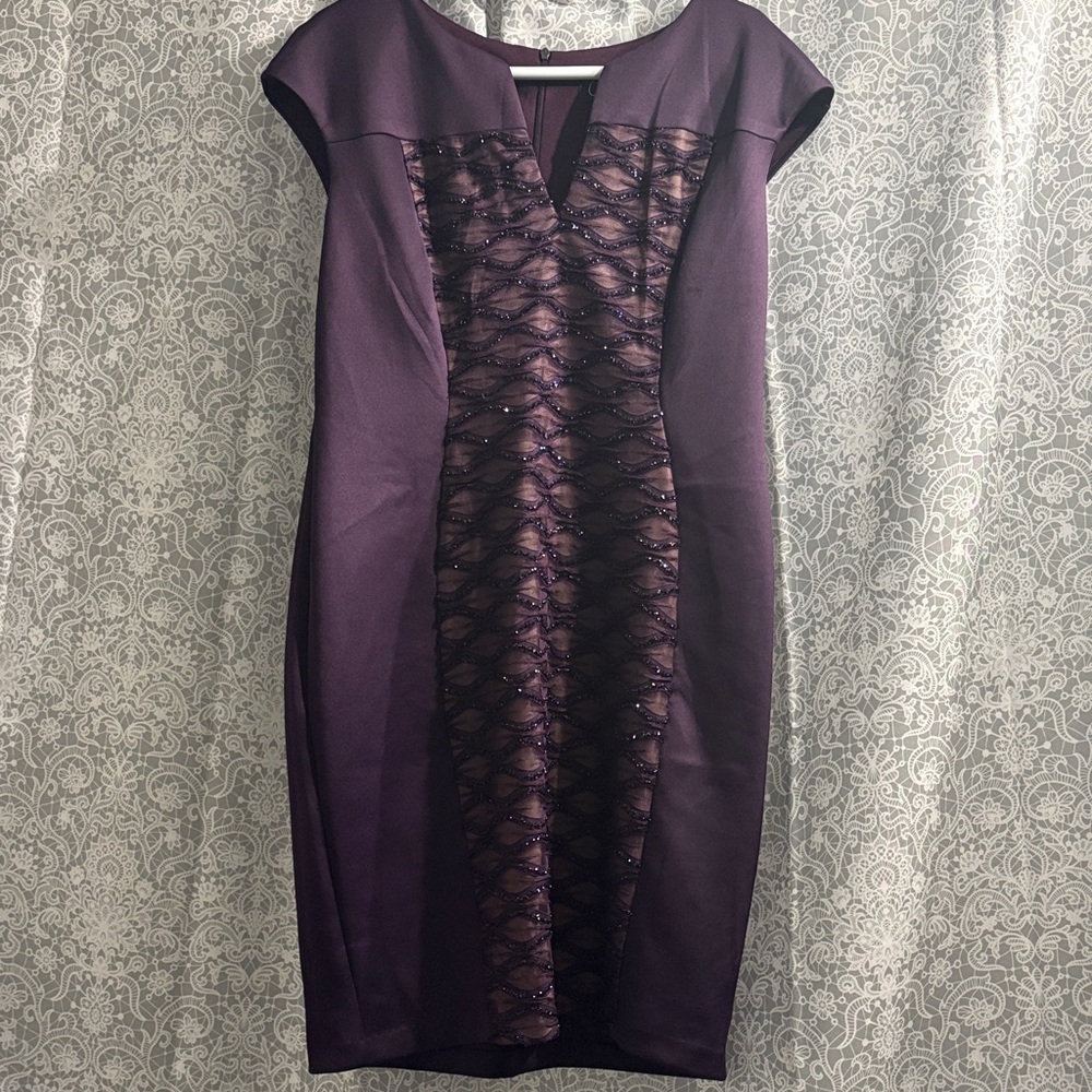 Connected Apparel Purple Lace Mini Dress